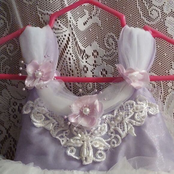 Lavender White Purple Infant Satin Tulle Applique Tutu Dress Pearl Floral Accent - Picture 2 of 11
